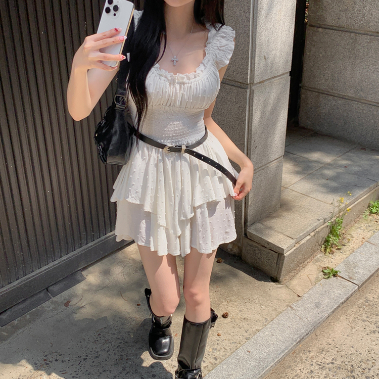 トゥーユーオフショルダードットミニワンピース WHITE
