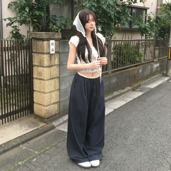 コットンパンツ ナイロンバンディングワイドロングパンツ NAVY