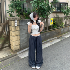 コットンパンツ ナイロンバンディングワイドロングパンツ NAVY