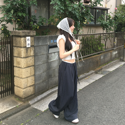 コットンパンツ ナイロンバンディングワイドロングパンツ NAVY