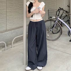コットンパンツ ナイロンバンディングワイドロングパンツ NAVY