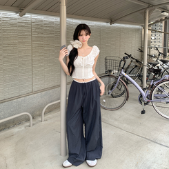 コットンパンツ ナイロンバンディングワイドロングパンツ NAVY