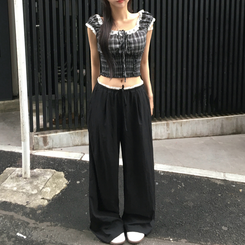 コットンパンツ ナイロンバンディングワイドロングパンツ BLACK