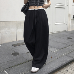 コットンパンツ ナイロンバンディングワイドロングパンツ BLACK