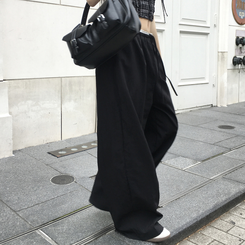 コットンパンツ ナイロンバンディングワイドロングパンツ BLACK