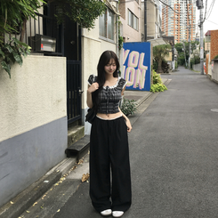 コットンパンツ ナイロンバンディングワイドロングパンツ BLACK
