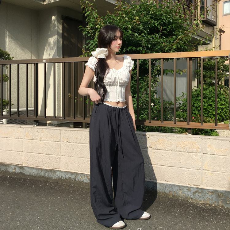 ナイロンバンディングワイドロングパンツ NAVY