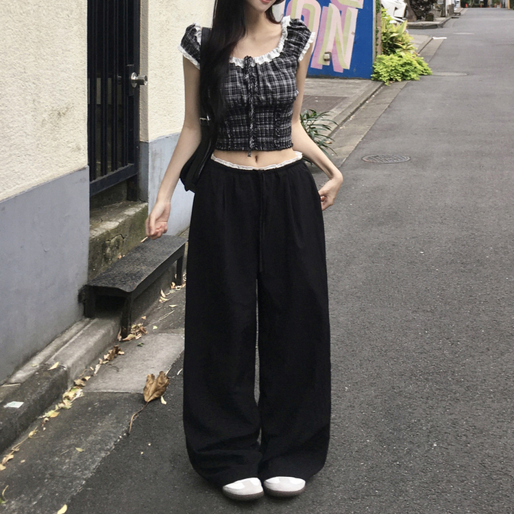 ナイロンバンディングワイドロングパンツ BLACK