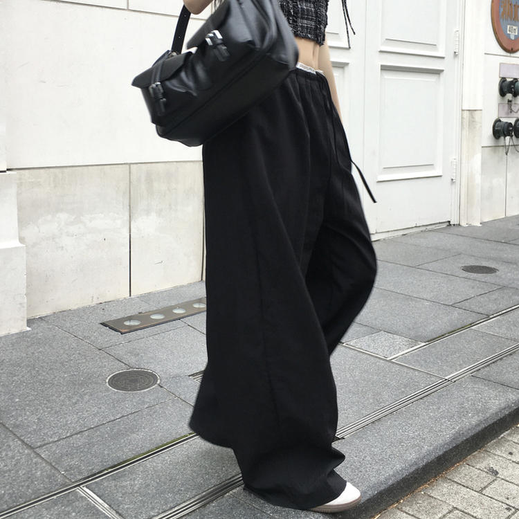 ナイロンバンディングワイドロングパンツ BLACK