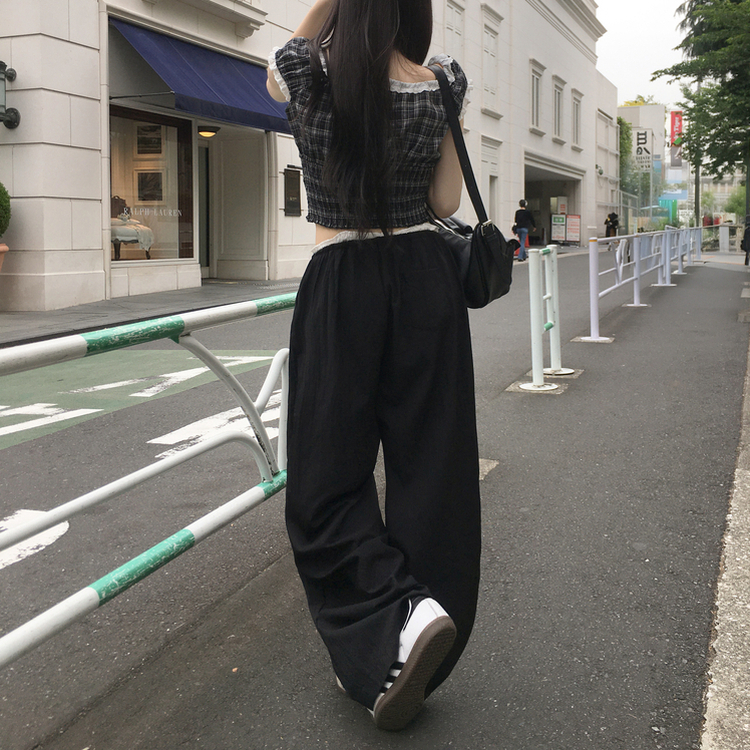 ナイロンバンディングワイドロングパンツ BLACK