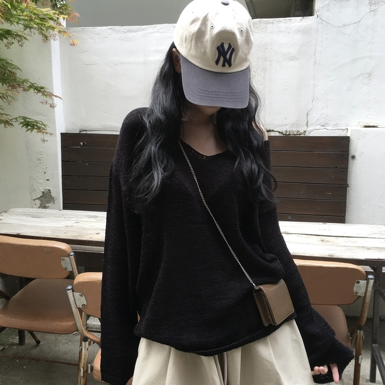 オフショルダーオフニット BLACK