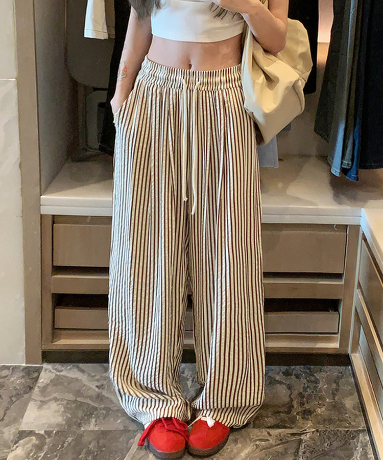 ストライプクールバンディングロングパンツ BROWN