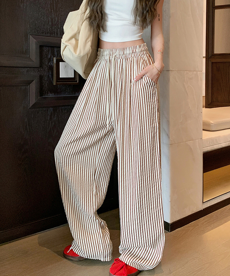 ストライプクールバンディングロングパンツ BROWN