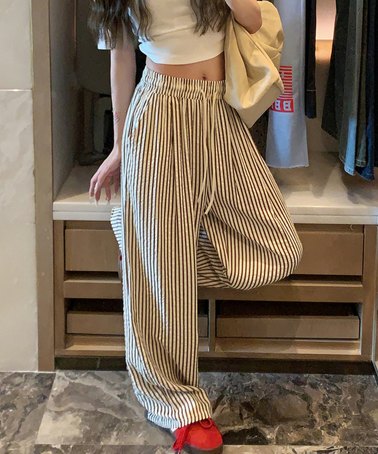 ストライプクールバンディングロングパンツ BROWN