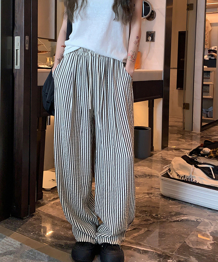 ストライプクールバンディングロングパンツ BLACK