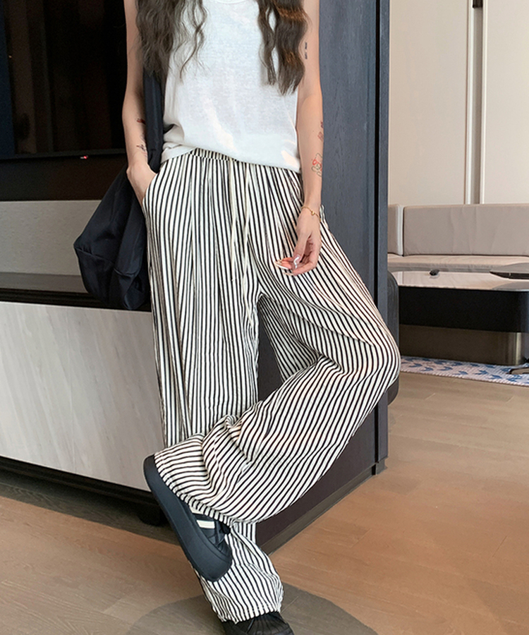 ストライプクールバンディングロングパンツ BLACK