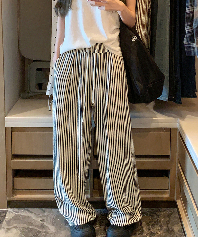 ストライプクールバンディングロングパンツ BLACK