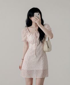 ミニワンピース フローラルスモークミニワンピース IVORY