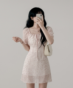ミニワンピース フローラルスモークミニワンピース IVORY