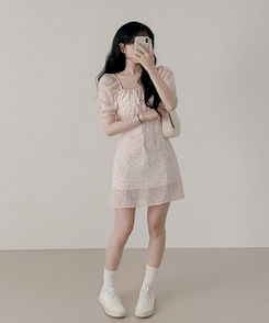 ミニワンピース フローラルスモークミニワンピース IVORY