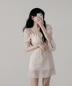 ミニワンピース フローラルスモークミニワンピース IVORY