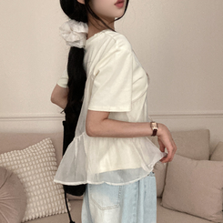 半袖Tシャツ 【SET】【SET+シュシュ】シースルービスチェ+半袖Tシャツ YELLOW