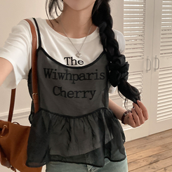 半袖Tシャツ 【SET】【SET+シュシュ】シースルービスチェ+半袖Tシャツ BLACK