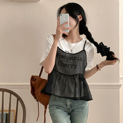半袖Tシャツ 【SET】【SET+シュシュ】シースルービスチェ+半袖Tシャツ BLACK
