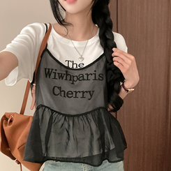 半袖Tシャツ 【SET】【SET+シュシュ】シースルービスチェ+半袖Tシャツ BLACK