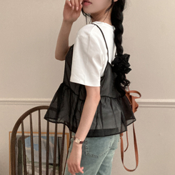 半袖Tシャツ 【SET】【SET+シュシュ】シースルービスチェ+半袖Tシャツ BLACK
