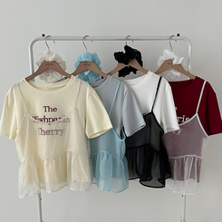 半袖Tシャツ 【SET】【SET+シュシュ】シースルービスチェ+半袖Tシャツ