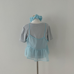半袖Tシャツ 【SET】【SET+シュシュ】シースルービスチェ+半袖Tシャツ