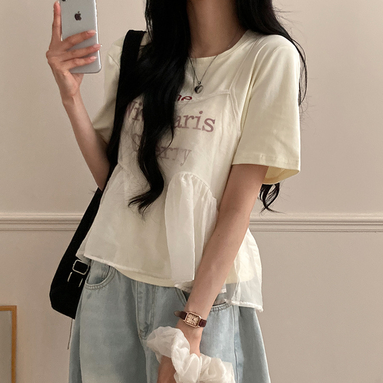 【SET】【SET+シュシュ】シースルービスチェ+半袖Tシャツ YELLOW
