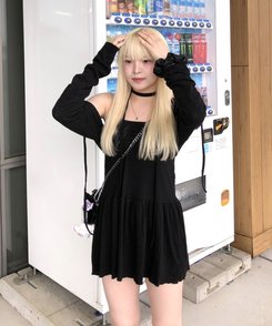 ミニワンピース 【スカーフSET】レイヤードワンピース BLACK