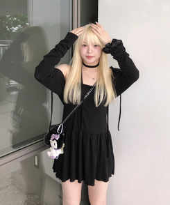 ミニワンピース 【スカーフSET】レイヤードワンピース BLACK