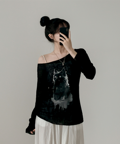 長袖Tシャツ ブラリーキャット長袖Tシャツ(5color) BLACK