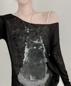 長袖Tシャツ ブラリーキャット長袖Tシャツ(5color) BLACK