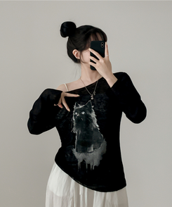 長袖Tシャツ ブラリーキャット長袖Tシャツ(5color) BLACK