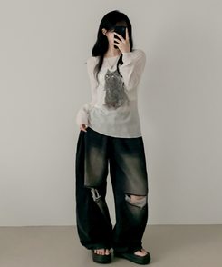 長袖Tシャツ ブラリーキャット長袖Tシャツ(5color) IVORY