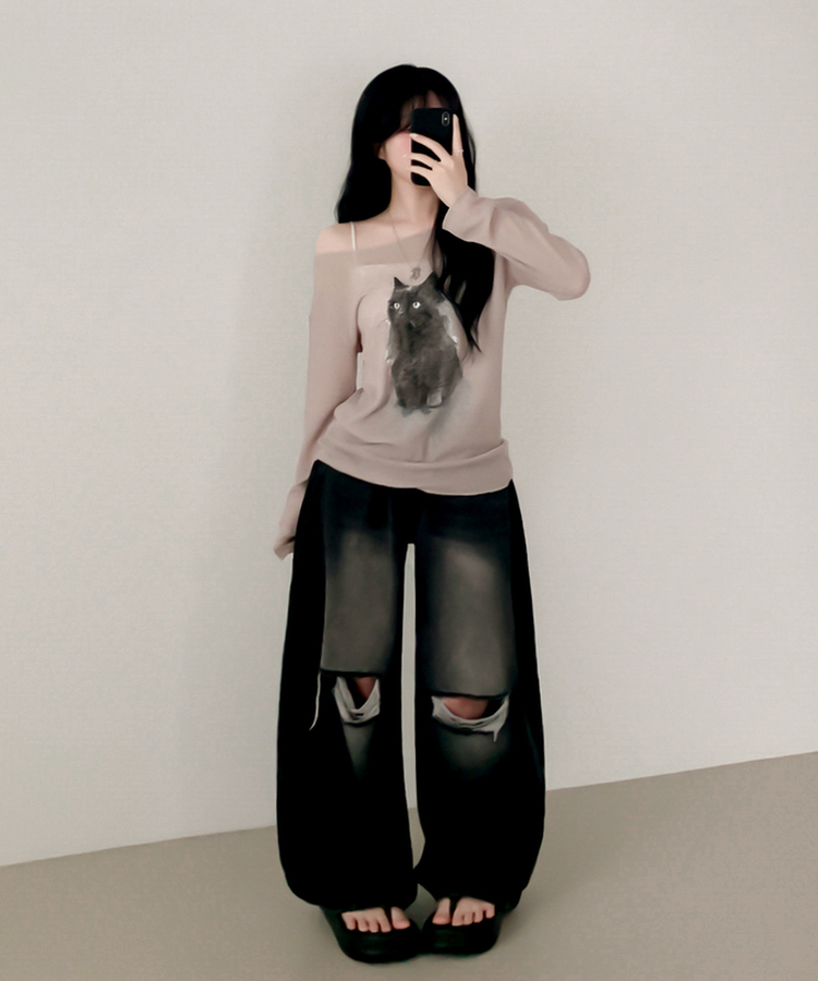ブラリーキャット長袖Tシャツ(5color) BEIGE