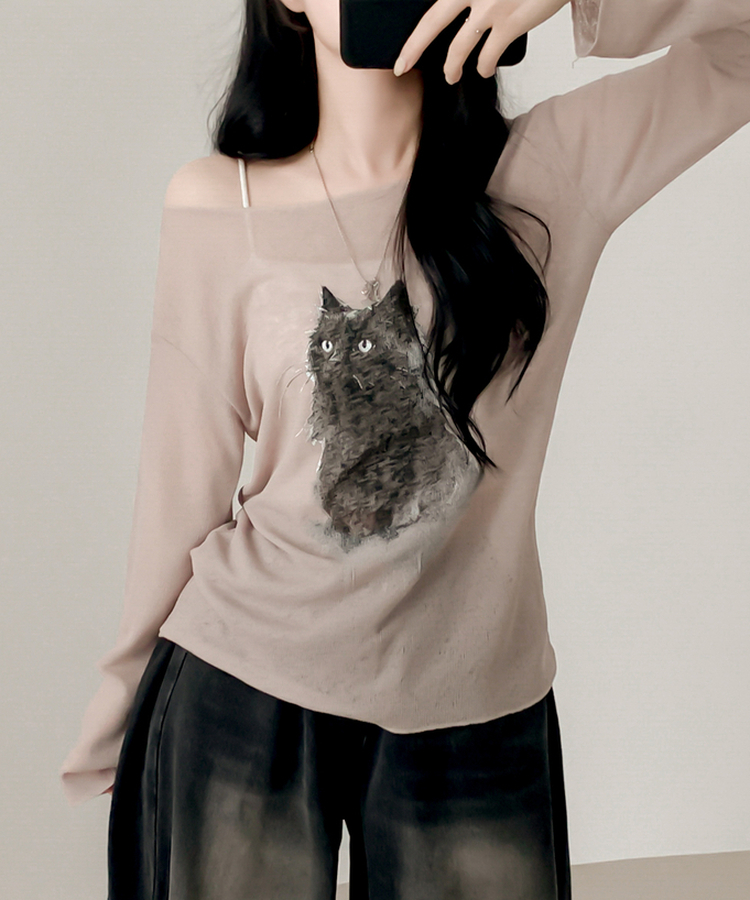 ブラリーキャット長袖Tシャツ(5color) BEIGE