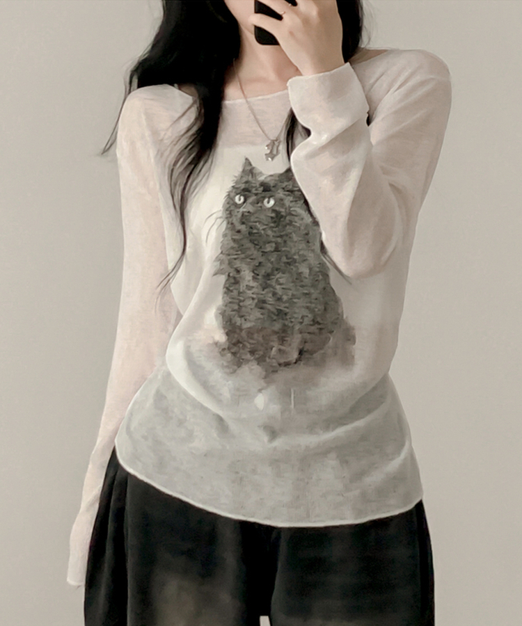 ブラリーキャット長袖Tシャツ(5color) IVORY