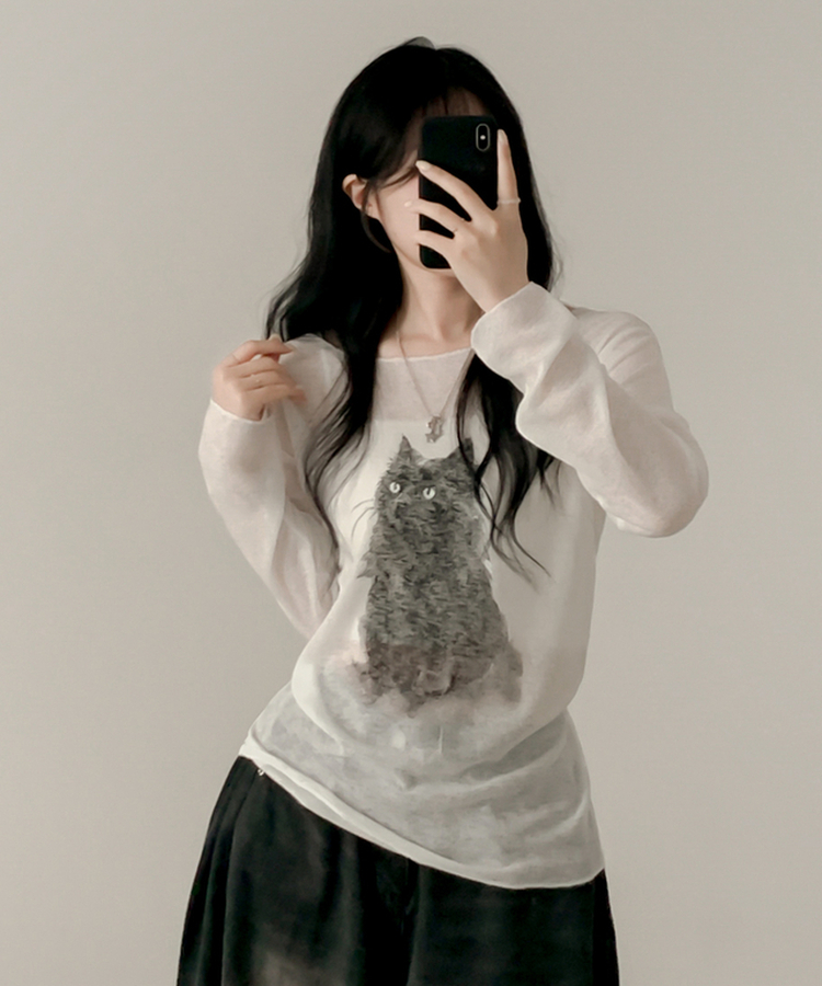 ブラリーキャット長袖Tシャツ(5color) IVORY