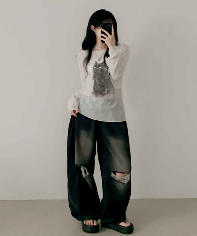 ブラリーキャット長袖Tシャツ(5color) IVORY