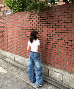 【丈別】ユニークサイドウォッシングワイドジーンズ Middle blue