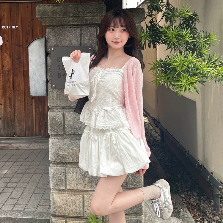 브로치 썸머 가디건 핑크