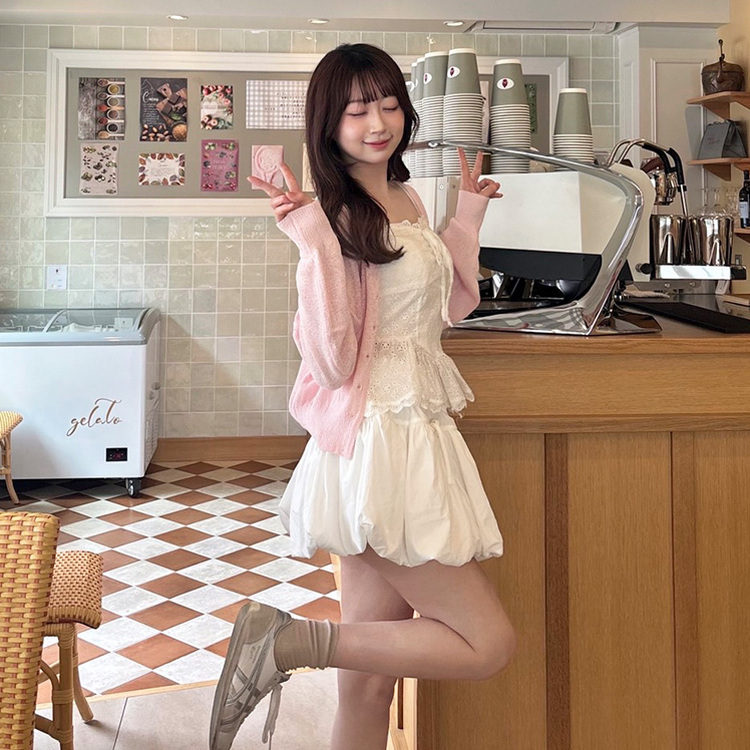 브로치 썸머 가디건 핑크