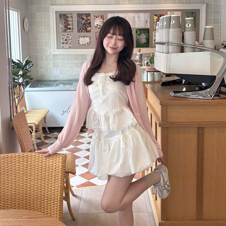 브로치 썸머 가디건 핑크