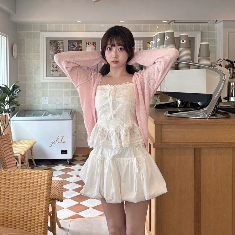브로치 썸머 가디건 핑크