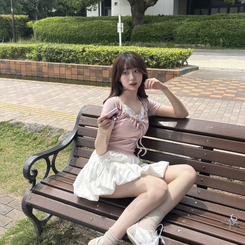 半袖Tシャツ リボンシャーリング半袖Tシャツ PINK